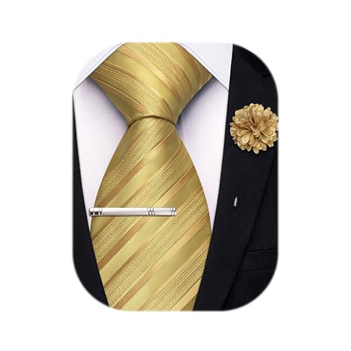 Image of Hi-Tie 63 inches Striped Paisley Extra Long Ties for Men Silk Necktie with Lapel Pin Tie Clip Big and Tall Men Formal Wedding