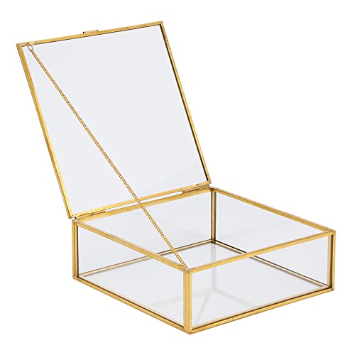 Vtyhyj Vintage Glass Jewelry Box Lidded Square Organizer Decorative Case For Keepsake Rings Earrings Brooches Watches (Clear) #TOP20