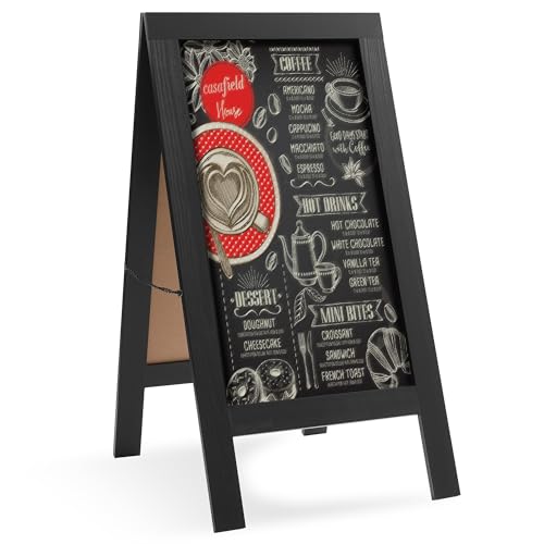 Casafield A-Frame Chalkboard Sign, 40 x 20 Black Wooden Double-Sided Magnetic Easel Menu Board for Restaurants, Cafes, Sidewalks, Weddings
