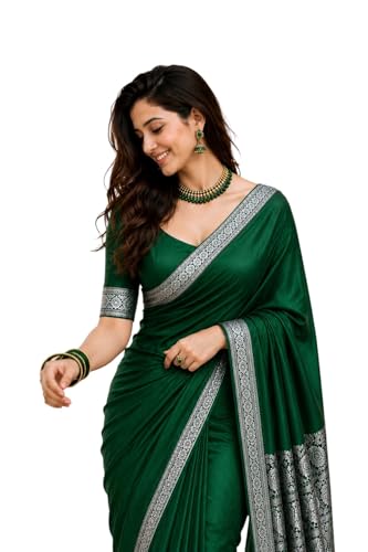 Image of Women's Glory Banarasi Satin Kanjivaram Saree Silver Zari Border Pure Soft Blend Silk Sari Kanchipuram Paithani Silk Party Wedding Festive New Ladies Sadi with Unstiched Blouse Piece. (Pink)