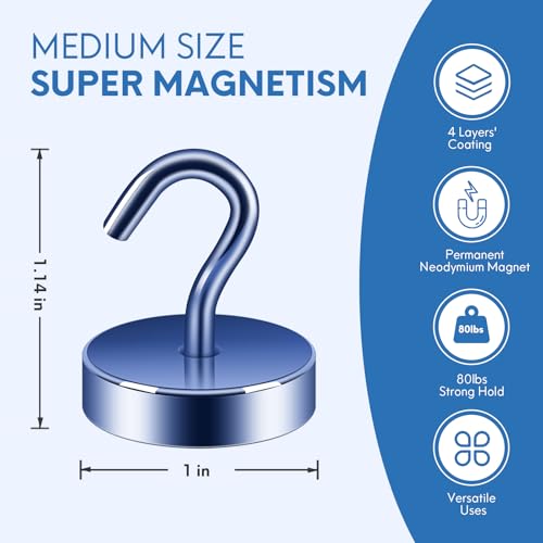 Image of Neosmuk Magnetic Hooks Steel Tube Design for Cruise,80lb+ Navyblue,10 Pack | Cruise Ship Essentials,Heavy Duty Magnett Hooks for Cabins, Refrigerator, Grill, Hanging, and Travel Extra Strong Must-Haves