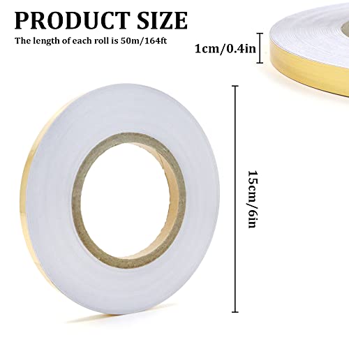 Image of 2Pcs 0.4 Inch x 164 Feet Floor Crevice Line Sticker Foil, Waterproof Tile Foil Tape, Self Adhesive Decorative Sealing Caulk Strip for Living Room, Kitchen, Bathroom (Gold)