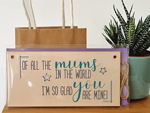 Handmade Wooden Hanging Wall Plaque Of All the Mums Glad You're Mine Sentimental Gift Sign Mother's Day - Image 3