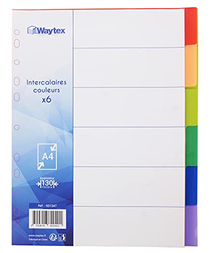 WAYTEX 931347 - Intercalarios A4 (6 teclas, polipropileno, colores intensos con índice de índice
