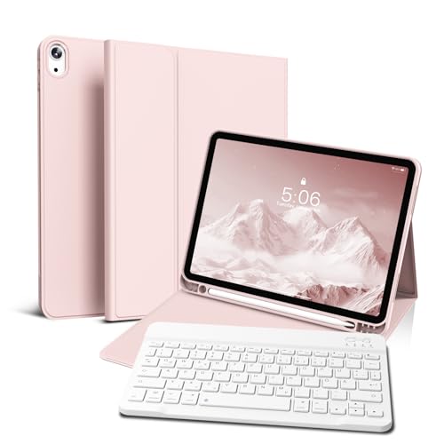 GKABXY Custodia con tastiera per iPad Air 11' 2025 2024 (M3/M2), iPad Air 5 4 2022/2020 10,9', cover posteriore in TPU flessibile con portapenna, custodia con tastiera magnetica rimovibile, rosa