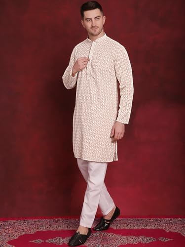 Image of Jompers Men Pure Cotton Regular Fit Sequin Embroidered Kurtas