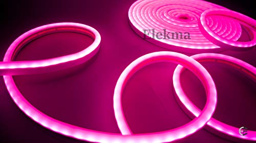Image of ElekmA 12 Volt DC NEON Led Rope 120 LEDs /Meter For Indoor /Outdoor Decoration Silicon Flexible LED Strip /Rope Neon Light Rope, Waterproof Outdoor Flexible Light with 12 Volt Supply, Silicone Light for Diwali, Christmas, | 120LED /M | 5 Metre | 12 Volt DC | (Pink)