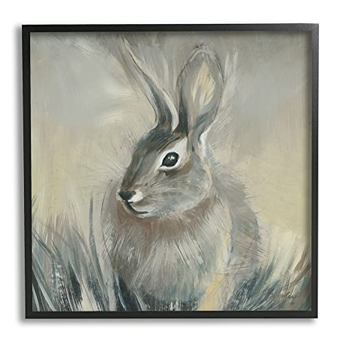 Stupell Industries Rabbit Portrait Grey Yellow Animal Painting, Design by Liz Jardine Black Framed Wall Art, 24 x 24