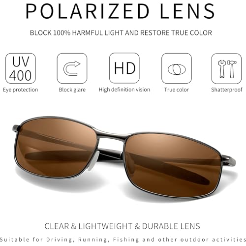 Image of SUNGAIT Mens Narrow Polarized Sunglasses Metal Frame Small Rectangle Retro Durable UV400 Protection