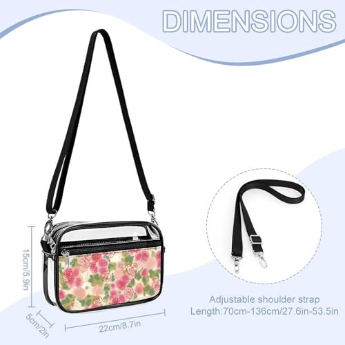 Watercolor Rose Flower Clear Stadium Bag Mini Crossbody Bag Anti-Theft Side Shoulder Bags Messenger Bag Unisex2
