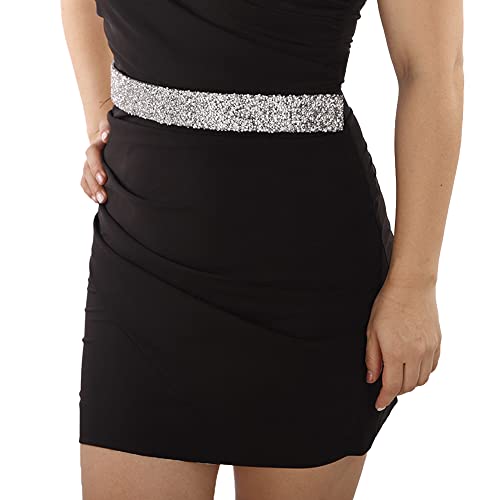 Jumwrit Rhinestone Pu Leather Belt Stretchy Shiny Crystal Waist Belt Bling Elastic Wide Cinch Sparkle Party Dress Belt for Women and Girls(Style 2)2