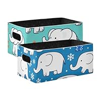 EtherSpher White Elephants Lake Blue Winter folding Felt decorative baskets for cubby solutions decorative baskets