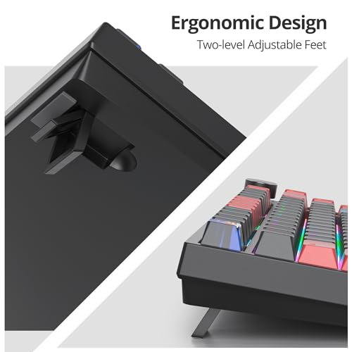 Image of 75% Mechanical Gaming Keyboard with Hot Swappable RGB Backlit Custom Knob, Gasket Mount USB Wired Keyboard, 82 Red Black Linear Red Switch Keys
