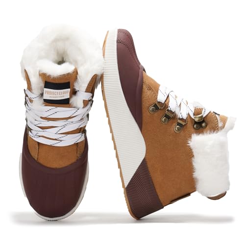 Project Cloud Waterproof Snow Boots for Women - Memory Foam Insole Non-Slip Womens Snow Boots & Winter Shoes with Shoe Lace - Lightweight Indoor Outdoor Shoes