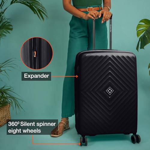Image of Nasher Miles Antwerp Hard-Sided Polypropylene Luggage Set of 2 | 55cm & 65cm | TSA Lock 8 Wheels & Expander Small & Medium Trolley Bag for Travel | Suitcase (Black)