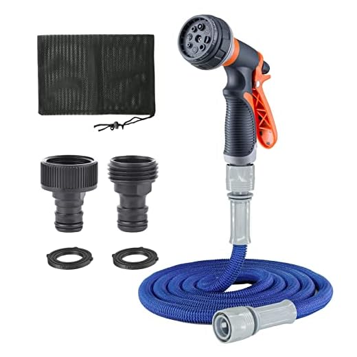 ECOESPTI Expandable Garden Hose, 25FT Flexible Garden Hose with 8 Function Spray Nozzle for Expandable Water Hose Outdoor, Blue