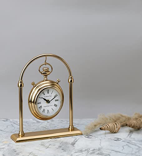 Image of Decor de Maison Metal Brings Handcrafted Aleksi Table Clock For Kidsroom,Living Room,Bedroom,Study Table,Office Desk|Classic Non-Ticking Tabletop Battery Operated Analog Desk (Gold, Archway Timepiece)