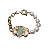 Ghxiag Pearla Naturale coltivata di Riso Bianco Amazonite Biwa Bracciale a Catena Perla 8 "Stile Vintage for Le Donne