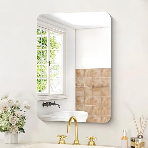 KOCUUY Espejo de baño Rectangular sin Marco, Espejo de Pared de 40 x 60 cm, Espejo con Cristal irrompible, reflexión HD, Esquinas Redondeadas,Adecuado para baños, dormitorios o vestidores.