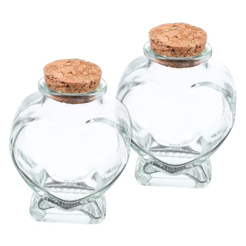 BESTYASH 2piezas Frascos De Vidrio Con Tapón De Corcho Botellas Decorativas Forma De Corazón Para Almacenamiento De Dulces y Mensajes Inspiradores