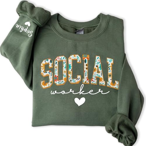 Custom Floral Social Worker Sweatshirt,Gifts For Social Worker,Therapist Sweater,Social Worker School Sweater