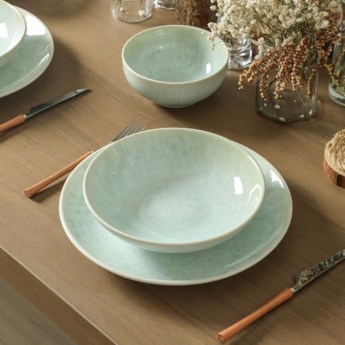 Image of Stone Lain Riley 4-Piece Pasta Bowl Set Stoneware, Bowls, Dishwasher and Microwave Safe, Dish Set for 4, Seafoam