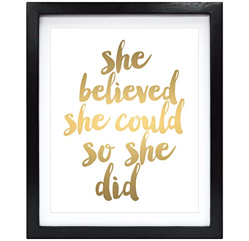 Susie Arts 8X10 Unframed She Believed She Could So She Did Gold Foil Quote Art Print Home Decor Girl Wall Art Nursery Decor Motivational Art Inspirational Print V158