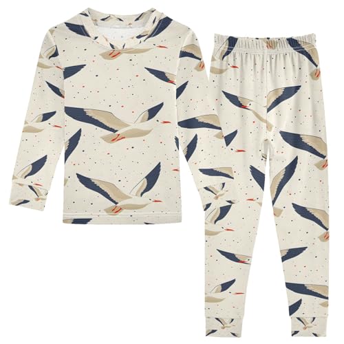 senya Flying Seagulls Dots Pajamas Set Long Sleeve Soft Cotton Sleepwear 2 Piece