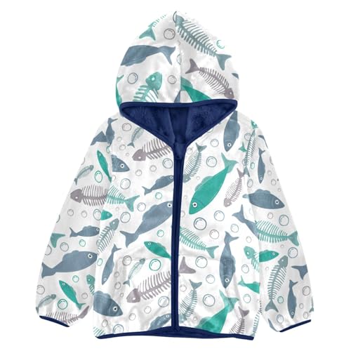 Fish and Skeletons Of Floating Fish Girls Fleece Jacket Girls Fall Jacket Girls Zip Up Hoodie Girls Sherpa Jacket 2-10T