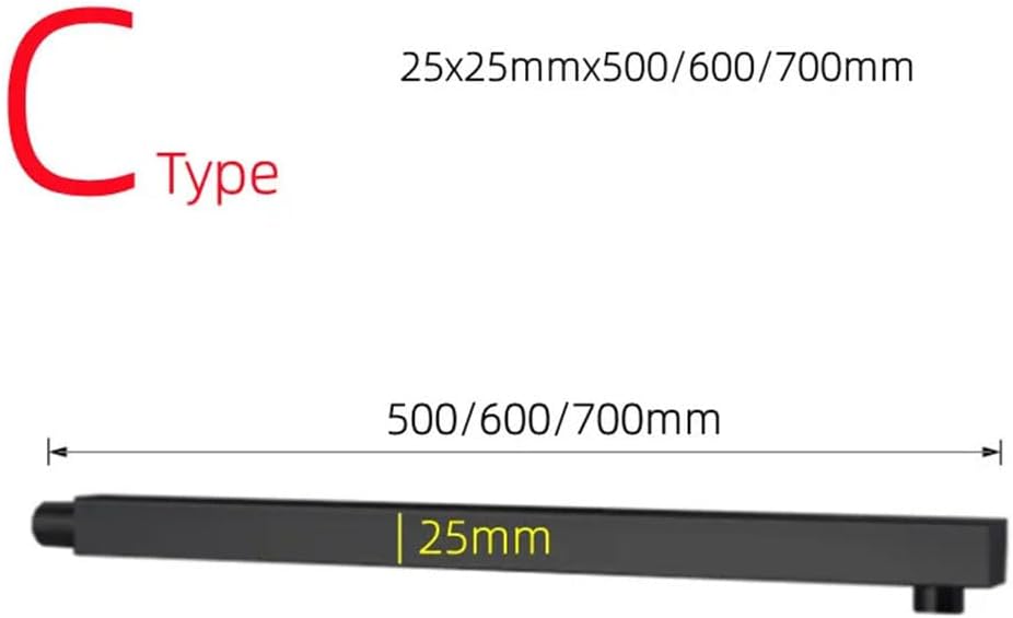 Wall Mounted 50/60/70CM Shower Arm Black Stainless Steel Extended Bathroom Shower Head Square Rod Tube Accessories