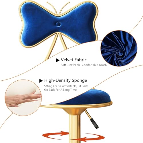 Tabouret de bar pivotant ergonomique velours réglable contre mal de dos