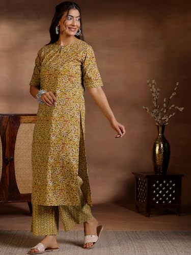 Image of Libas Printed Cotton Straight Kurta With Palazzo