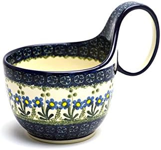 Polish Pottery Loop Handle Bowl - Blue Spring Daisy