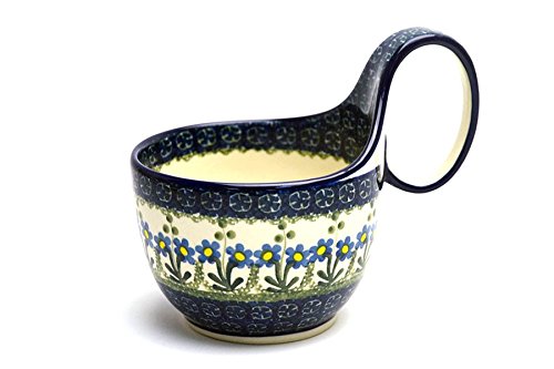 Polish Pottery Loop Handle Bowl - Blue Spring Daisy-image-10