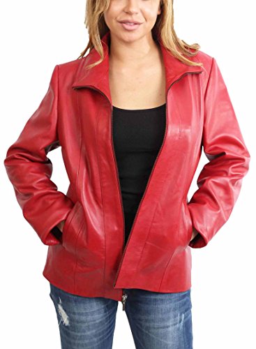 Veste de motard femme Nicole en cuir véritable rouge