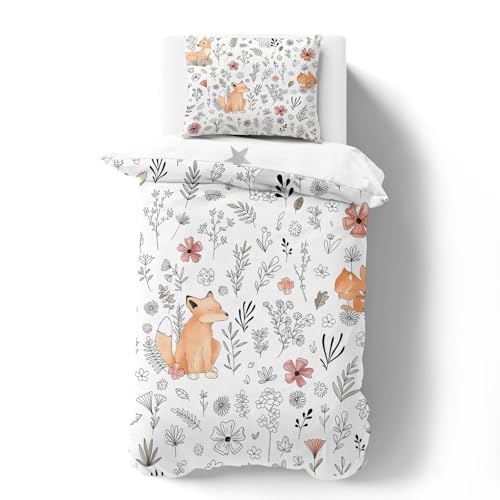 phonxia Parure de lit 90x190 Enfant Garçons et Filles Housse de Couette 1 Personne Renard, Animal Ensemble de lit, et 2 Taie d’Oreiller 65x65