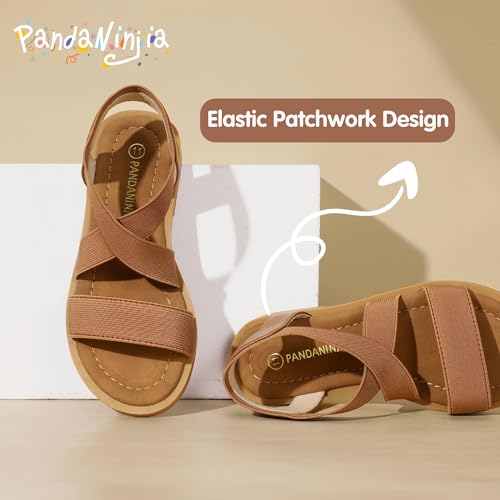 PANDANINJIA Girls Sandals Slip-on Elastic Ankle Cross Strappy Gladiator Dress Sandals Flats Summer Shoes Little Big Kids Sandals4