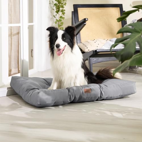 BEDSURE Hundebett große Waschbar - 91x68 cm hundematratze kühlmatte L für Hunde, Outdoor gepolstert Hundematte dunkelgrau in 10cm Höhe, selbstkühlend Grosse XL Hundekissen für Sommer