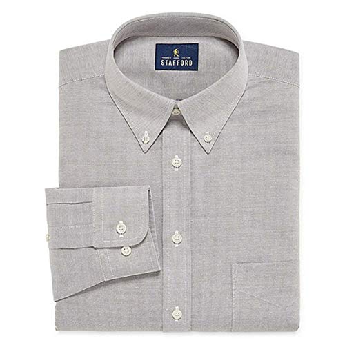 Stafford Regular Travel Oxford Mens Button Down Collar Long Sleeve Wrinkle Free Stretch Dress Shirt (Cloudburst, 18/36-37)