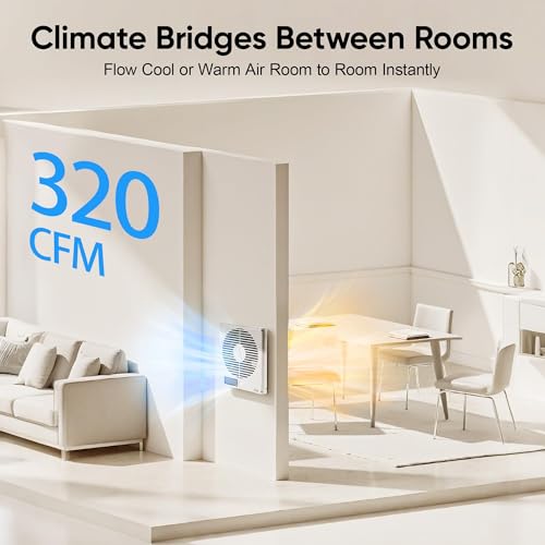 Image of 8 inch Room to Room Air Transfer Fan with Remote, 320CFM Through Wall Fan | 8 inch Room to Room Fan with Temperature Control, Reversible Airflow Design, 10 Speeds, Quiet Balance Exhaust Vent for Closet