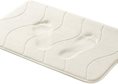 Memory Foam Bath Mat for Bathroom Non Slip Bath Rug Velvet Thick Soft and Comfortable Water Absorbent Machine Washable Easier to Dry Floor Rug Mats Waved Pattern, 24x17 Inches, Ivory White