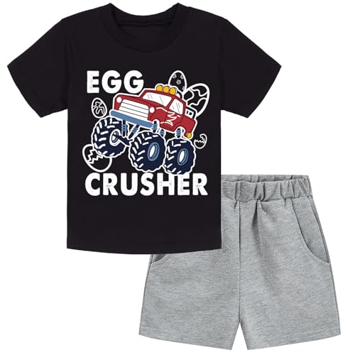 Image of DDSOL Toddler Easter Day Clothing Sets Bunny Easter Egg Monster Truck Kids Causal Outfit Sets 2 Pieces 2-7 Year