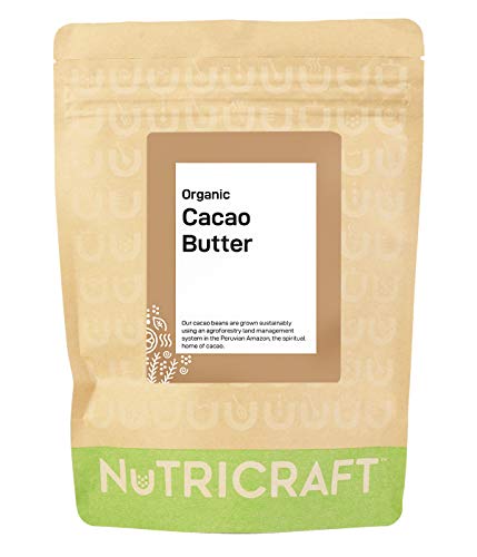 NutriCraft Mantequilla de cacao criollo orgánica, 1 kg, 100% pura, de origen sostenible de la Amazonía peruana, para hornear, hacer chocolate, mantequillas corporales y jabones, fusión rápida, rico