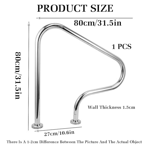 Pool Rail Pool Railing,Swimming Pool Handrail Railing,304 Stainless Steel Pool Railing,with Quick Mount Base,250 LBS Load Capacity,for Indoor Outdoor Pool Water Park