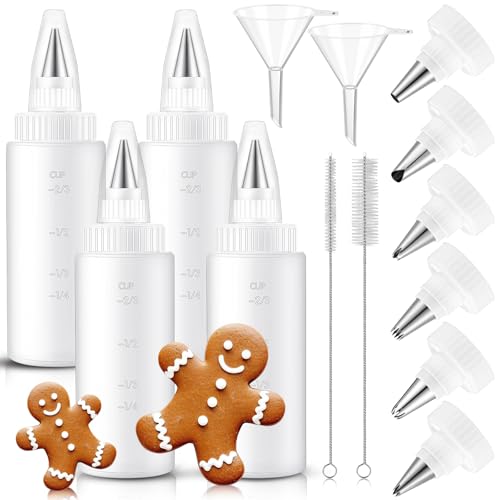 Ferrochef 4 Pcs Plastic Squeeze Bottles for Cookie Icing Bottle