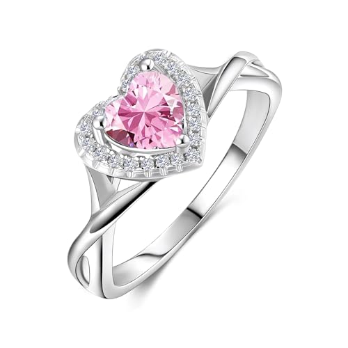 Promise Ring for Her 925 Sterling Silver Created Ruby Blue Sapphire Emerald Diamond Heart Promise Wedding Engagement Ring for Mom Wife Girlfriend Her Anniversary Mother's Day