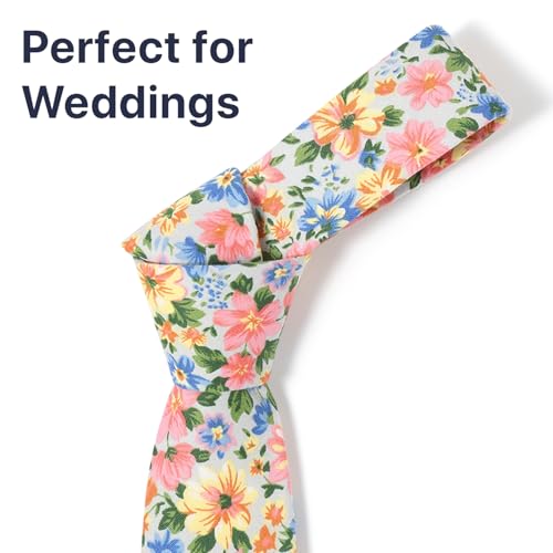 Image of Parquet Mens Floral Tie | Cotton Printed Skinny Necktie for Wedding | Spring & Summer
