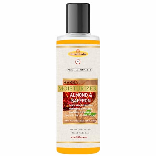 Image of Swadeshi Khadi Herbals Almond & Saffron Advanced Nourishing Body Lotion (210ml) | Non Sticky Body Moisturizer With Vitamin E & Natural Sunscreen | Winter Body Lotion For Dry Skin