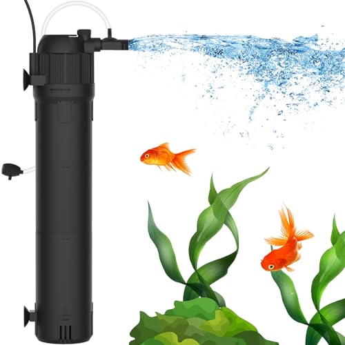 Aquarium Filter, Einstellbare 800 L/h Filter Aquarium, 8 W Leiser Aquarium Innenfilter, mit Algenentfernung, Sauerstoffanreicherung und Wasserumwälzung, Geeignet für Kleine Aquarien bis 250 L.