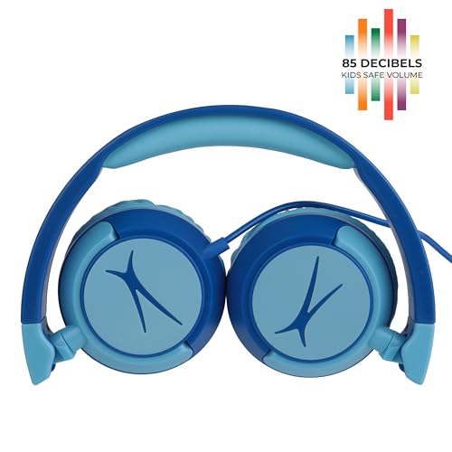 Image of Altec Lansing Kid Safe Wired Headphones, Over Ear Headphones for Kids Ages 3-5, Volume-Limiting Toddler Headphones with Mic, Compact Foldable Kids Headphones with Cord, APA Approved (Blue)